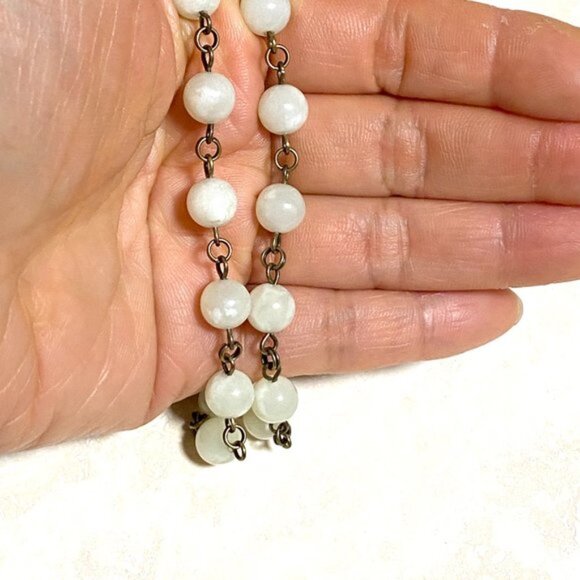 Genuine Serpentine Necklace, Pale Green Gemstone Bronze Chain Layering Necklace - Picture 7 of 9